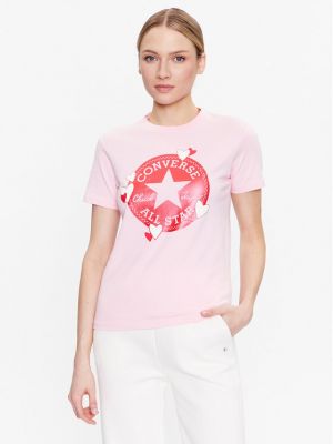 Szív mintás csillag mintás slim fit póló Converse rózsaszín