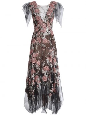 Вечерна рокля на цветя с v-образно деколте Marchesa