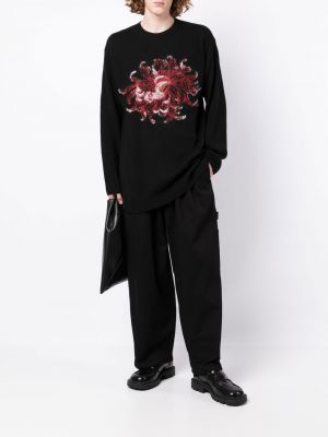 Kvetinový vlnený sveter s potlačou Yohji Yamamoto čierna