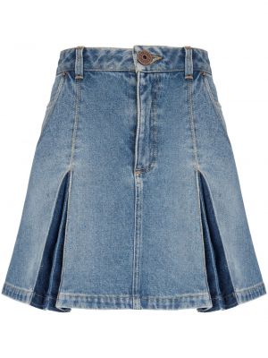Plisovaná džínsová sukňa Balmain modrá