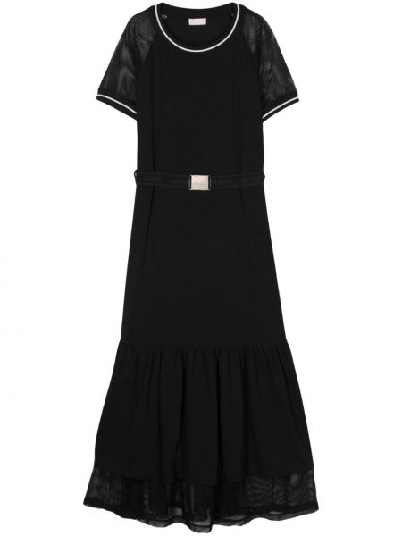 Dlouhé šaty s volánmi so sieťovinou Liu Jo čierna