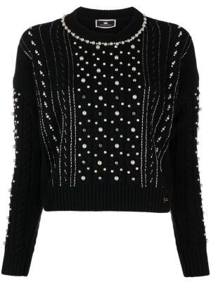 Vlněný svetr s perlami Elisabetta Franchi černý