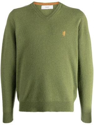 Haftowany sweter z dekoltem w serek Pringle Of Scotland zielony