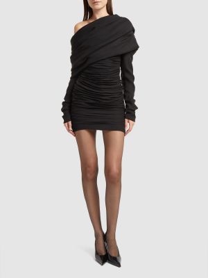 Drapované hedvábné šaty Saint Laurent černé