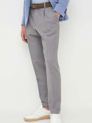 Jednobarevné vlněné kalhoty Boss šedé