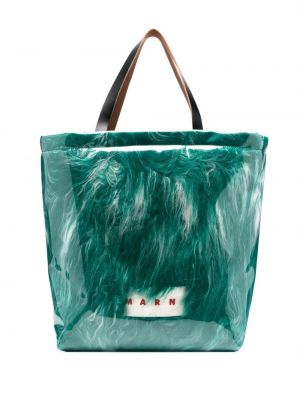 Shopper kabelka s kožíškem s potiskem Marni zelená
