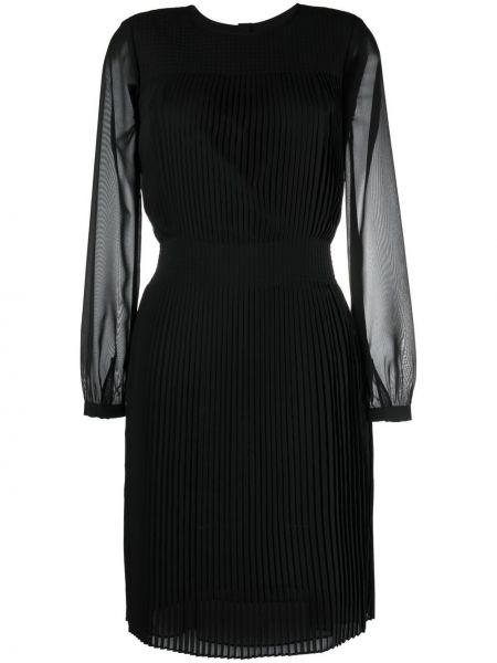 Πλισέ μακρυμάνικη μίντι φόρεμα Emporio Armani μαύρο