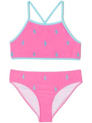 Tankini med broderi för tjejer Ralph Lauren Kids rosa