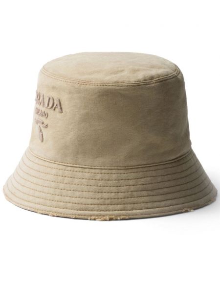 Bavlnený vedro klobúk s výšivkou Prada béžová