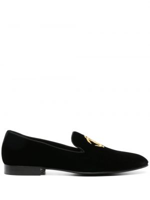 Pantofi loafer cu broderie de catifea Roberto Cavalli negru