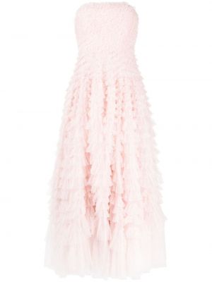 Макси рокля с волани Needle & Thread розово