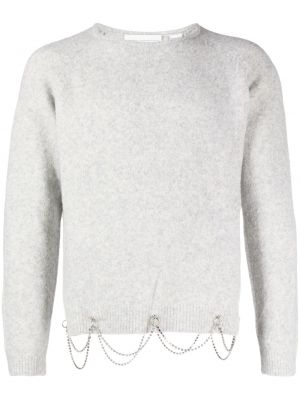 Вълнен пуловер с кристали Random Identities сиво