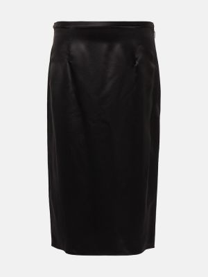 Svilena midi suknja Saint Laurent crna