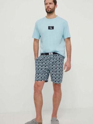 Pidžama s printom Calvin Klein Underwear plava