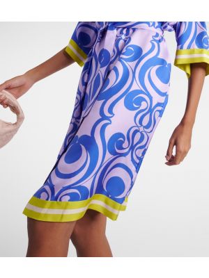 Svilena midi haljina s printom Dries Van Noten plava