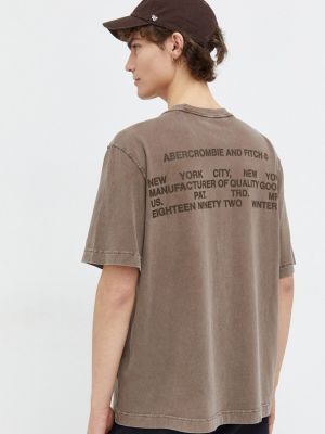 Koszulka bawełniana z nadrukiem Abercrombie & Fitch beżowa