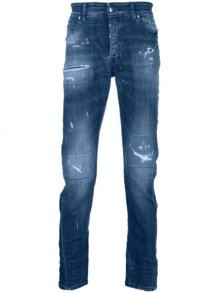 Skinny fit džinsai su nubrozdinimais slim fit John Richmond mėlyna