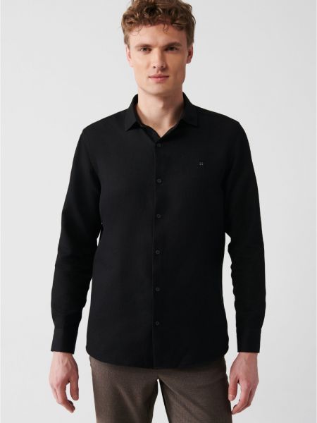 Βαμβακερό πουκάμισο σε στενή γραμμή Avva μαύρο