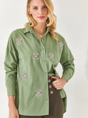 Pletena košulja sa šljokicama Olalook zelena