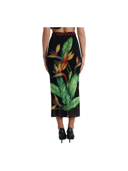 Falda midi de cintura alta de flores Dolce & Gabbana negro