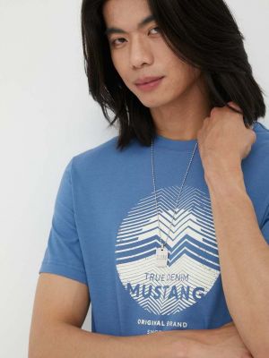 Тениска с дълъг ръкав с принт Mustang синьо