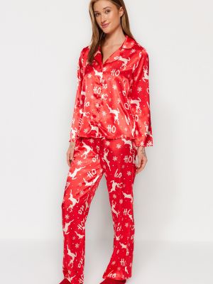 Satynowa piżama pleciona Trendyol czerwona