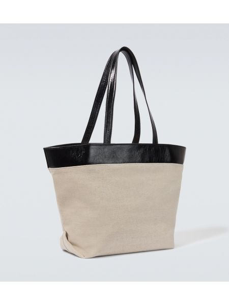 Leder leinen shopper handtasche mit taschen Ami Paris