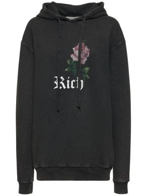 Pamučna hoodie s kapuljačom s kristalima Alessandra Rich siva