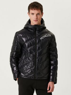 Пуховое пальто с капюшоном Moncler черное