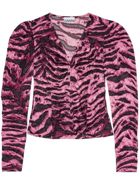 Bluza s potiskom s tigrastim vzorcem Ganni roza