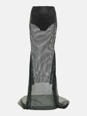 Křišťálové dlouhá sukně se síťovinou Giuseppe Di Morabito černé