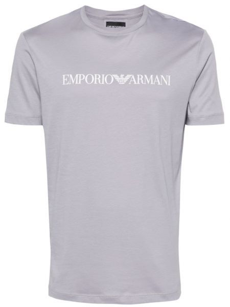 Bavlněné tričko s potiskem Emporio Armani fialové
