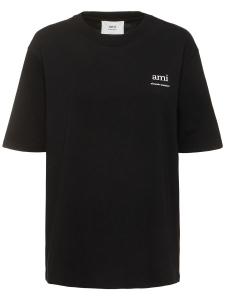 Βαμβακερή μπλούζα από ζέρσεϋ Ami Paris μαύρο
