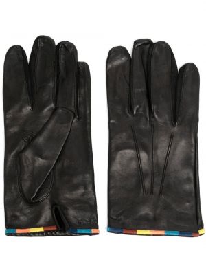 Haftowane rękawiczki skórzane w paski Paul Smith czarne