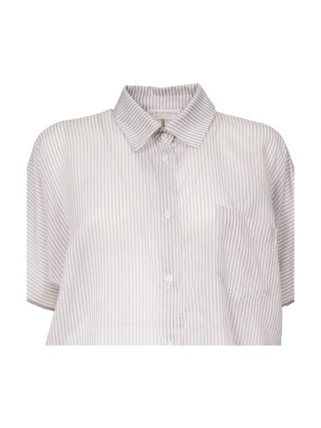 Camisa de seda de algodón a rayas Le Tricot Perugia beige