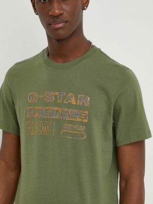 Koszulka bawełniana z nadrukiem w gwiazdy G-star Raw zielona