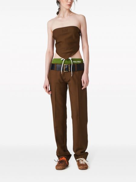 Vlněné kalhoty s výšivkou Miu Miu hnědé