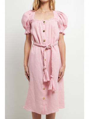 Женское льняное платье с галстуком English Factory розовый