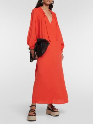 Bavlnené zamatové dlouhé šaty Velvet červená