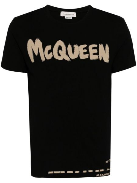 Bombažna majica s potiskom Alexander Mcqueen črna