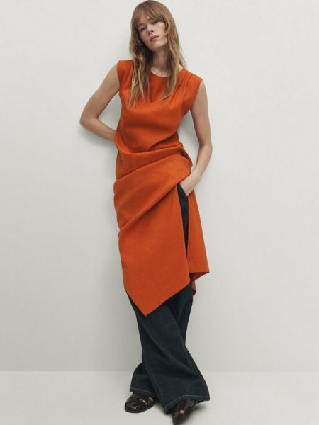 Плиссированное платье Massimo Dutti оранжевое