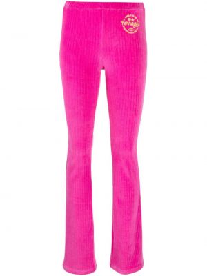 Manšestrové rovné kalhoty s výšivkou Chiara Ferragni růžové