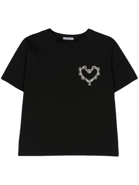 Памучна тениска с кристали Parlor черно