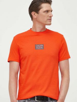 Тениска с дълъг ръкав с принт Calvin Klein оранжево