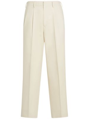 Plisované bavlněné rovné kalhoty Loro Piana bílé