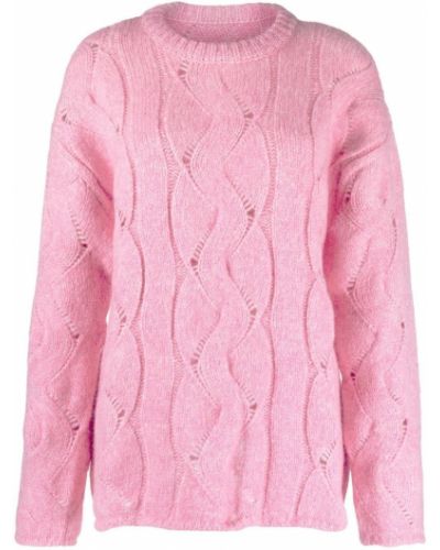 Плетен пуловер Low Classic розово