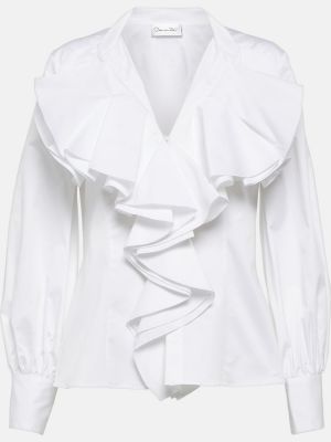 Camicia di cotone con volant Oscar De La Renta bianco