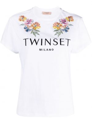 Tricou din bumbac cu model floral Twinset alb