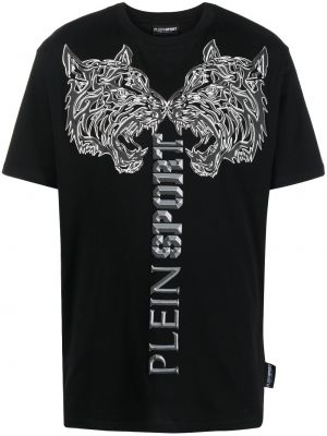 Raštuotas sportiniai marškinėliai su tigro raštu Plein Sport juoda
