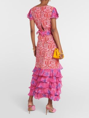 Jedwabna sukienka długa z nadrukiem Rixo różowa
